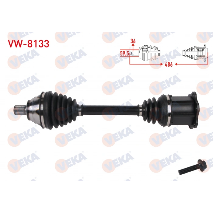 KOMPLE AKS SOL ON UZUNLUK 486mm VW GOLF VIII (CD1) 1.0 TSI 2020-/ AUDI Q2 (GAB) 1.0 TFSI / SEAT LEON SC (5F5) 1.0 TSI 2015-18
