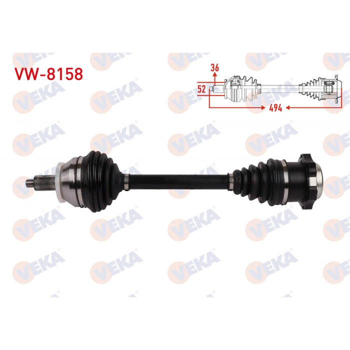 KOMPLE AKS SOL ON UZUNLUK 494mm VW POLO (9N_) 1.4 A-T 2001-2012/ IBIZA (6L1) 1.4 A-T 2002-2007 / CORDOBA (6L2) 1.4 2002-2007/ SKODA FABIA (6Y2) 1.4 A-T 1999-2008