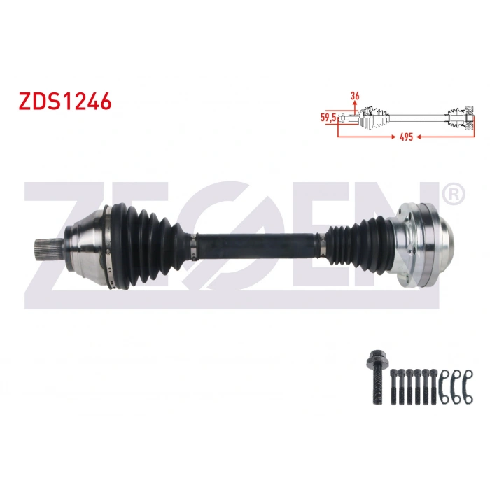 KOMPLE AKS SOL ON UZUNLUK 495mm VOLKSWAGEN GOLF V (1K1) 1.4 TSI A-T 2003-2009/ JETTA III (1K2) 1.4 TSI A-T 2005-2010/ GOLF PLUS (5M1) 1.4 TSI 2006-2008