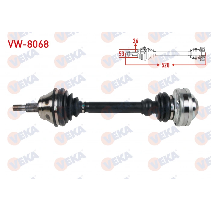 KOMPLE AKS SOL ON UZUNLUK 520mm VW GOLF IV (1J1) 1.9 TDI 97-05/ BORA (1J2) 1.9 TDI 98-05/ AUDI A3 (8L1) 1.8 T - 1.9 TDI 96-03/ SEAT LEON (1M1) 1.9 TDI 99-06/ SKODA OCTAVIA (1U2) 1.9 TDI 96-04