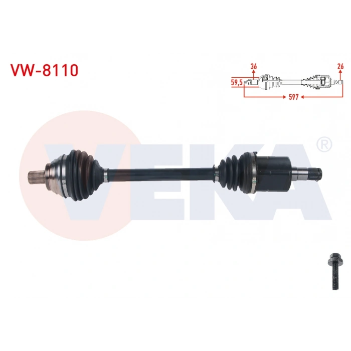 KOMPLE AKS SOL ON UZUNLUK 597mm VOLKSWAGEN GOLF (1K1) 1.6 FSI A-T 2003-2009/ PASSAT (3C2) 1.6 FSI A-T 2005-2008/ SKODA OCTAVIA (1Z3) 1.6 FSI A-T 2004-2012