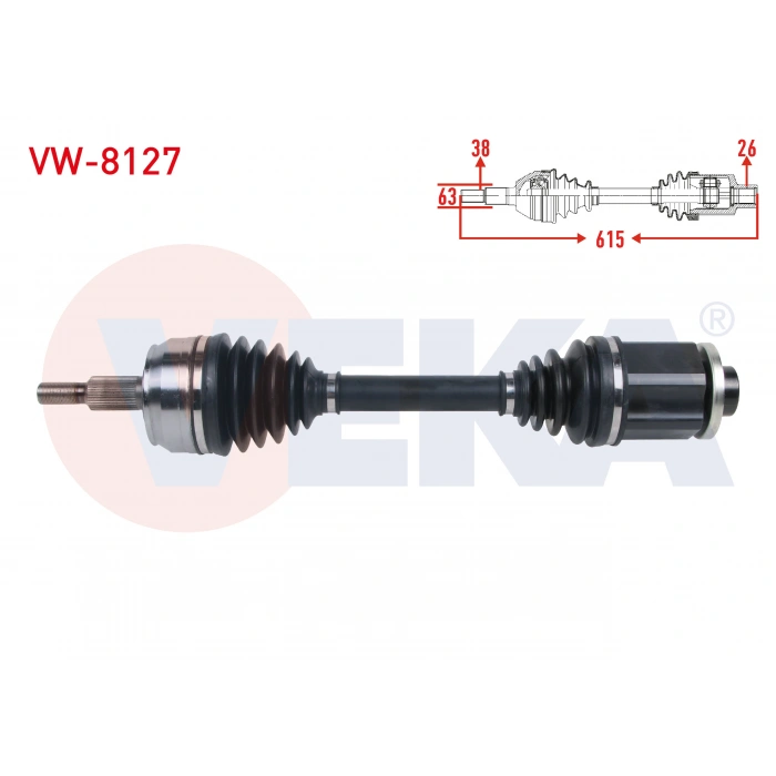 KOMPLE AKS SOL ON UZUNLUK 615mm VOLKSWAGEN TRANSPORTER V (7HA,7HH,7EA,7EH) 2.5 TDI A-T 2003-2011