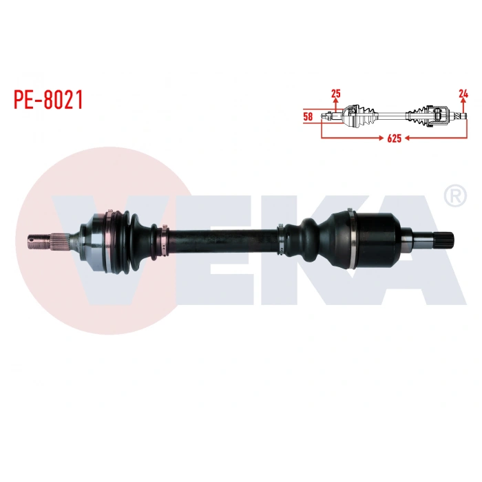 KOMPLE AKS SOL ON UZUNLUK 625mm PEUGEOT PARTNER TEPEE 1.6 HDI 2008- / 307 1.4 HDI - 1.6 HDI / BERLINGO 1.6 HDI 2008-