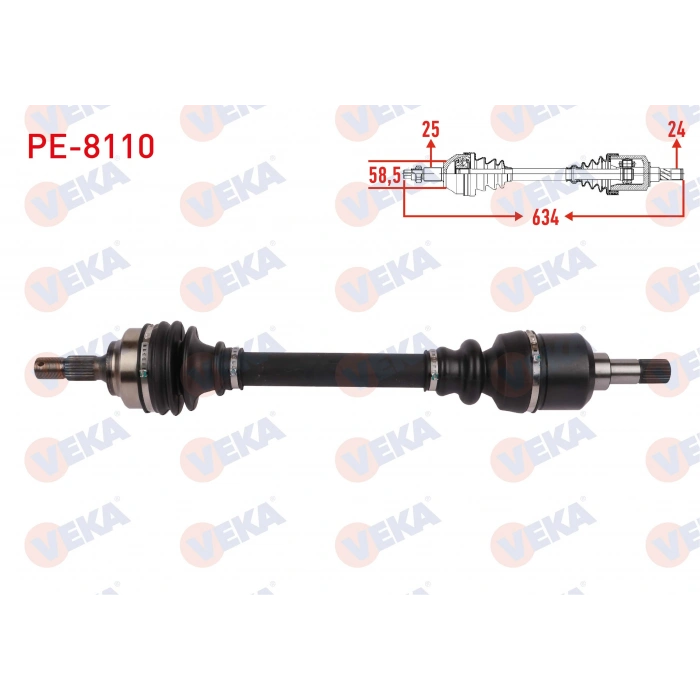 KOMPLE AKS SOL ON UZUNLUK 634mm PEUGEOT 207 06-12/ 208 1.6 HDI 13-19/ 308 09-14/ 2008 15-/ 3008 09-20/ 5008 09-17/ CITROEN C3 1.6 HDI 14-/ C4 14-