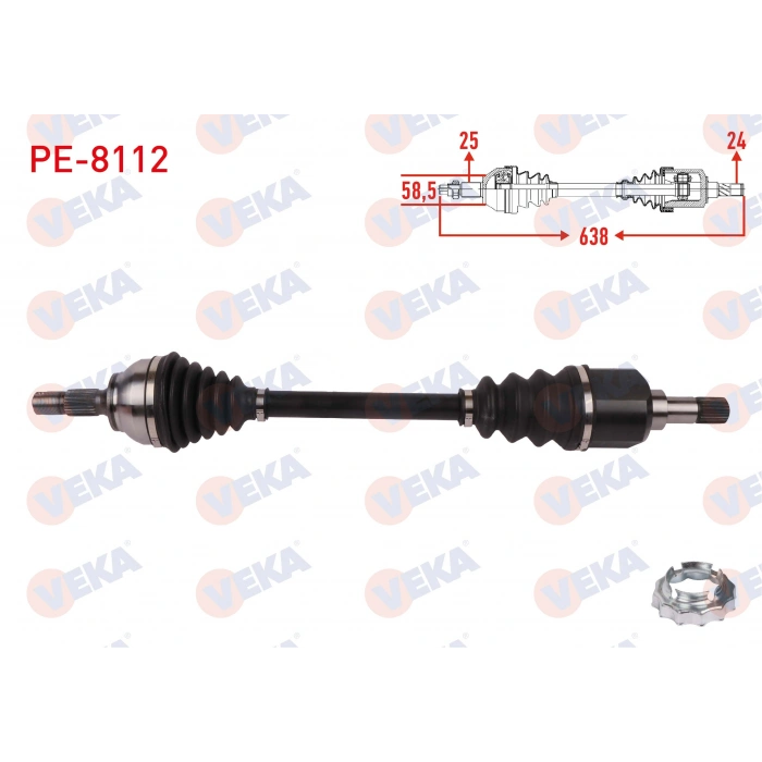 KOMPLE AKS SOL ON UZUNLUK 638mm PEUGEOT 2008 1.2 THP - 1.5 HDI - 1.6 HDI 2015-/ CITROEN C3 III 1.2 THP - 1.5 HDI 2016-/ C4 1.2 THP 2015-2017/ C4 CACTUS 1.6 HDI 2014-