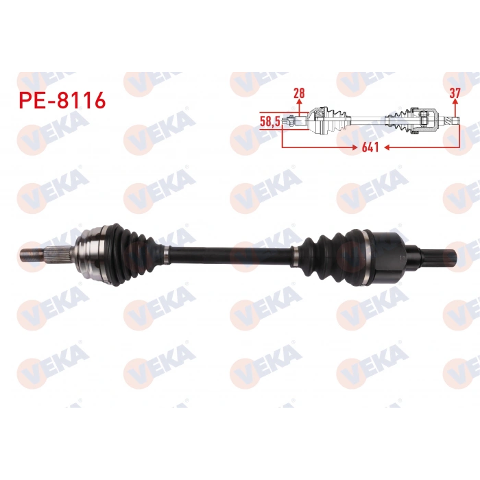 KOMPLE AKS SOL ON UZUNLUK 641mm PEUGEOT 308 1.6 A-T 2013-2021 / PARTNER, RIFTER 1.5 BlueHDi A-T 2018- / CITROEN BERLINGO 1.5 BlueHDi A-T 2018- / TOYOTA PROACE 1.5 D A-T 2019 / OPEL COMBO 1.5 D A-T 18-