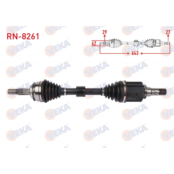 KOMPLE AKS SOL ON UZUNLUK 643mm (7 VITES CIFT KAVRAMA) RENAULT KADJAR 1.2 TCe, 1.3 TCe, 1.5 BlueDCI 2018- / NISSAN QASHQAI II 1.5 dCi, 1.3 DIG-T 2018-