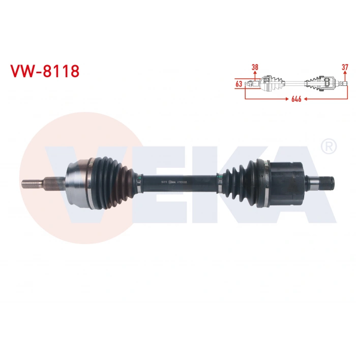 KOMPLE AKS SOL ON UZUNLUK 646mm VOLKSWAGEN TRANSPORTER VI 2.0 TDI A-T 2015-