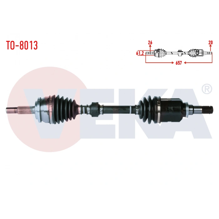 KOMPLE AKS SOL ON UZUNLUK 657mm TOYOTA COROLLA, AURIS (NZE18, ZRE18) 1.6 VVT-I M-T 2012-