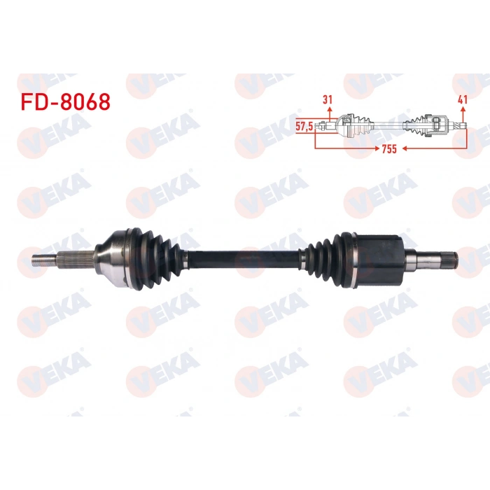 KOMPLE AKS SOL ON UZUNLUK 755mm FORD TRANSIT CUSTOM (V362) UZUN SASE 2.2 TDCI - 2.0 TDCI 2012-