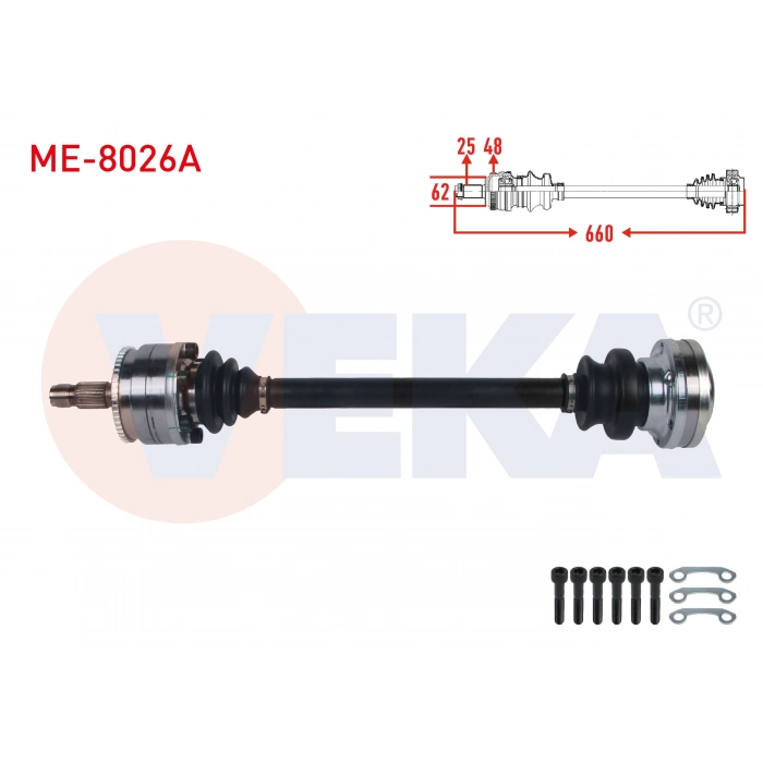 KOMPLE AKS SOL-SAG ARKA ABSLI 48 DIS UZUNLUK 660mm MERCEDES E SERISI (W210) E 300 D - E 320 CDI A-T 1995-2002