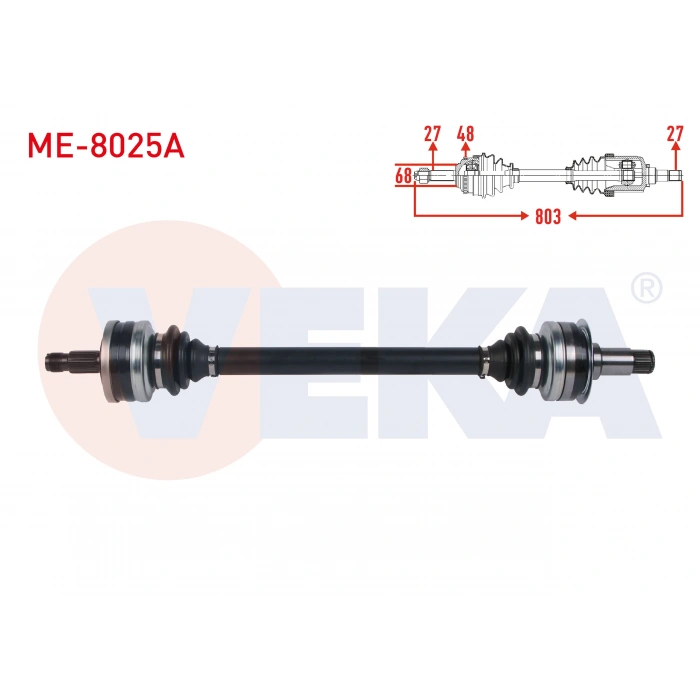 KOMPLE AKS SOL-SAG ARKA ABSLI 48 DIS UZUNLUK 731mm MERCEDES C SERISI (W203) C 180 - C 200 CDI 2000-2006