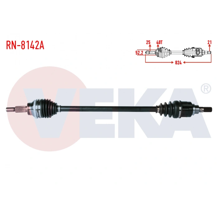 KOMPLE AKS SOL-SAG ARKA DACIA DUSTER 4X4 1.5 DCI ABSLI 48 DIS 25X21 UZUNLUK 824MM 2010-