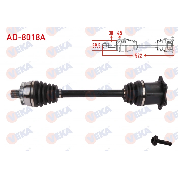 KOMPLE AKS SOL-SAG ON ABSLI 45 DIS UZUNLUK 522mm AUDI A6 (8E2) 2.0 2000-2004