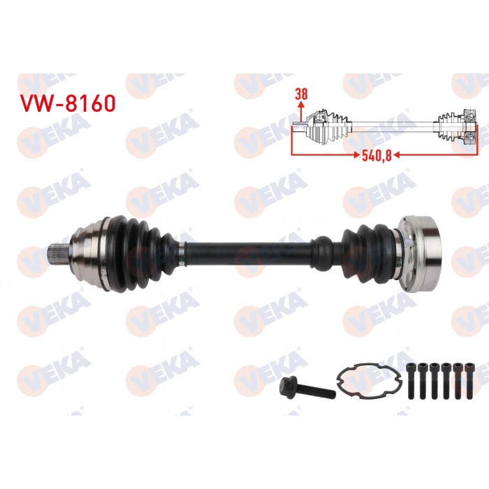 KOMPLE AKS SOL-SAG ON UZUNLUK 541mm VOLKSWAGEN TRANSPORTER IV 2.5 TDI 1995-2003