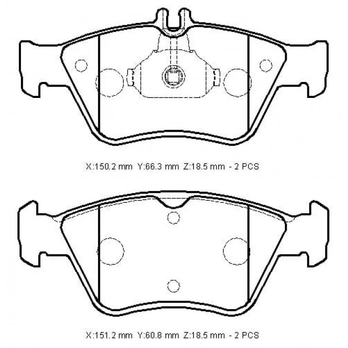 MERCEDES E CLASS- W210- 96/99; ÖN FREN BALATASI (KABLOSUZ)DİSK)150,2X66,3X18,5/151,2X60,8X18,5)B