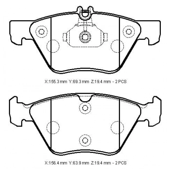 MERCEDES E CLASS- W211- 03/06; ÖN FREN BALATASI(KABLOSUZ)DİSK(155,3X69,3X19,4/156,4X63,9X19,4)BR