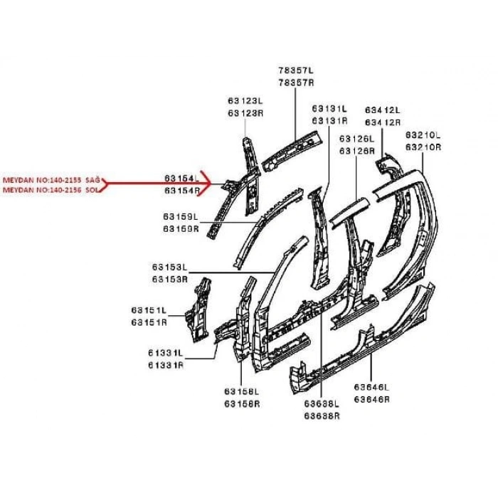MITSUBISHI L200- PICK UP- 06/15; ÖN DİREK ÜST IÇ SACI SAĞ TAVAN ÖN KISMINA TAKILAN ÇİFT KABİN(OR