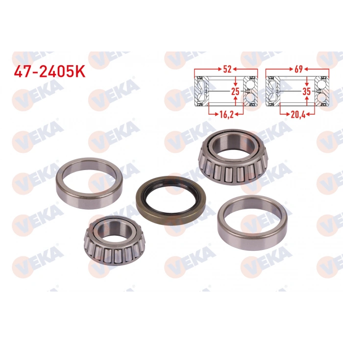 ON TEKERLEK RULMAN KITI SOL-SAG 69X35X20,4/52X25X16,2 KIA K2500 2.5 D 2003- / K2700 2.7 D 2003- / BONGO >2014