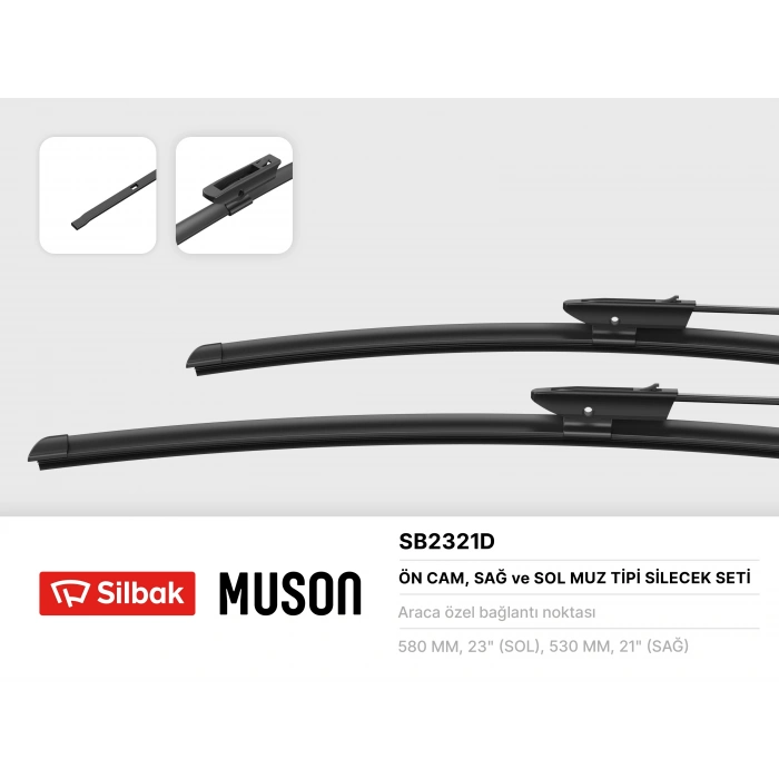 SILECEK SÜPÜRGESI ÖN TAKIM ( 580 / 530 MM ) TAKIM MUZ TIPI KANGO II/ MERCEDES-CITAN BM 08-