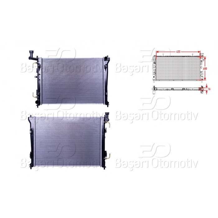 SU RADYATORU BRAZING AT 600X455X16 MM HYUNDAI ELANTRA. I30 1.4I. 1.6I. 2.0I BENZINLI 07-11 KIA CEED 1.4I. 1.6I. 2.0I BENZINLI 07-12