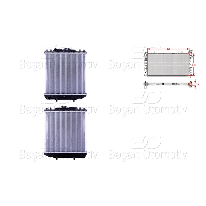 SU RADYATORU BRAZING MT 325X318X16 SUZUKI ALTO 5 (EF) 1.0 94-02/ DAEWOO TICO (KLY3) 0.8 95-00