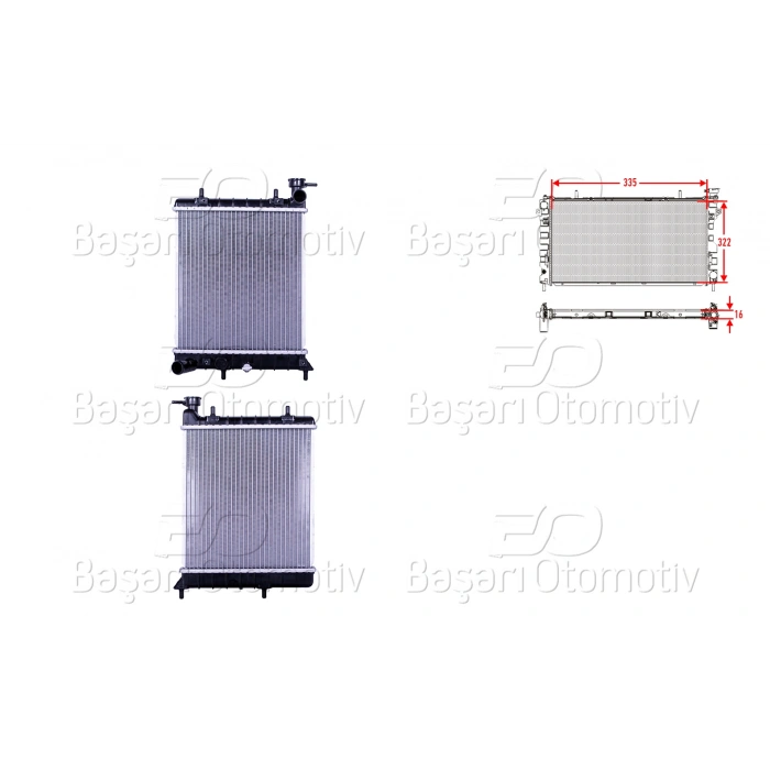 SU RADYATORU BRAZING MT 335X322X16 HYUNDAI ACCENT1.3. 1.5 99>