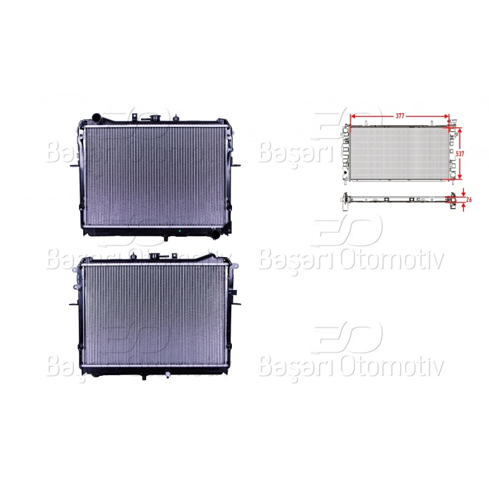 SU RADYATORU BRAZING MT 377X537X26 MAZDA E00. E2200 2.2D 4WD. KIA BESTA 97-03