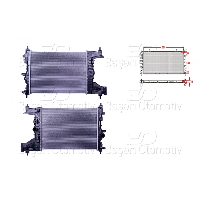 SU RADYATORU BRAZING MT 388X580X16 CHEVROLET CRUZE 1.4T. 1.6I. OPEL ASTRA J 1.4I.1.6I. 1.4T. 1.6T. 1.3CTDI 09>