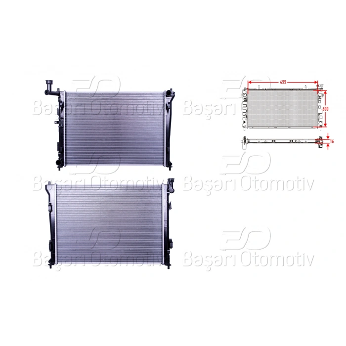 SU RADYATORU BRAZING MT 600X455X16 MM HYUNDAI ELANTRA. I30 1.4I. 1.6I. 2.0I BENZINLI 07-11 KIA CEED 1.4I. 1.6I. 2.0I BENZINLI 07-12