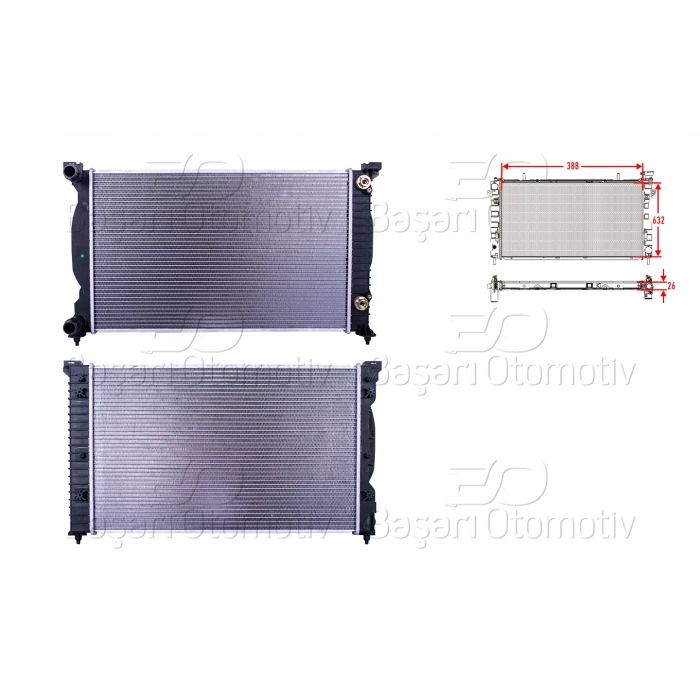 SU RADYATORU BRAZING MT 632x388X26 MM AUDI A4 1.6. 1.8. 2.0FSI 00>