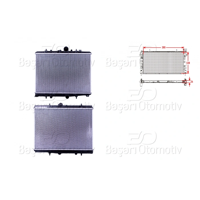 SU RADYATORU BRAZING MT-AT 380X538X26 MM PEUGEOT406 2.0. 2.0HDI. CITROEN C5 99>