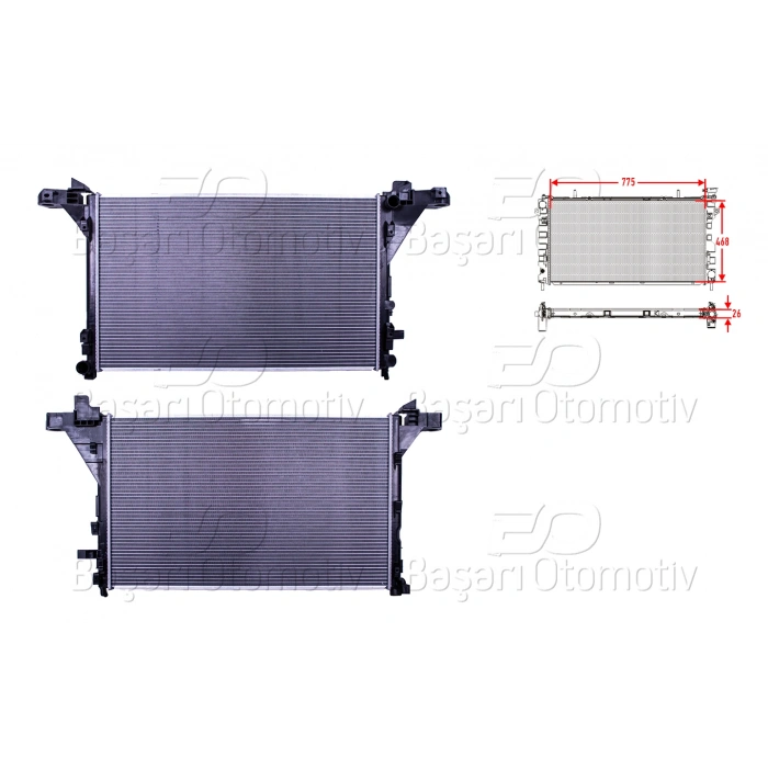 SU RADYATORU BRAZING MT-AT 775X468X26 MM RENAULT MASTER. OPEL MOVANO 2.3DCI AC+ CIFT TEKER 10> CAPRAZ CIKIS