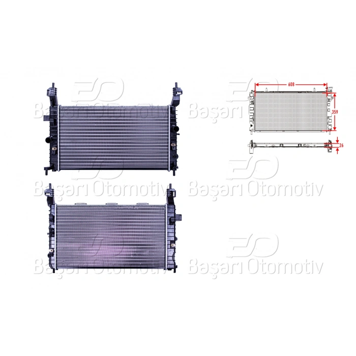 SU RADYATORU MEKANIK MT-AT 608X359X26 OPEL MERIVA 1.4 1.6 1.8 03 >