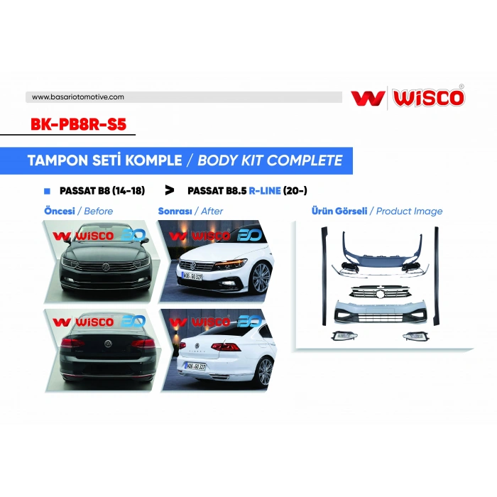 TAMPON SETI KOMPLE (ON-ARKA-YAN) VW PASSAT B8.5 R-LINE 20- (14-18 PASSAT B8 ICIN UYUMLUDUR)