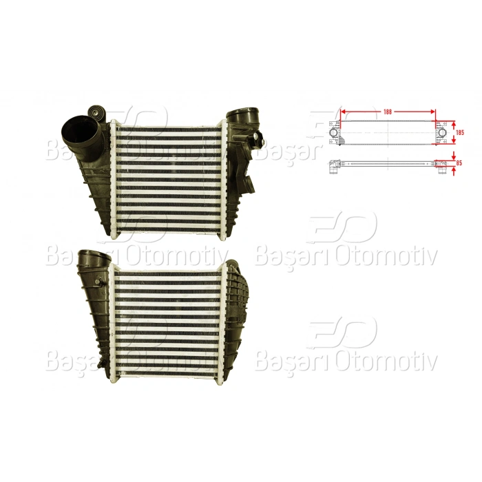 TURBO RADYATORU (INTERCOOLER) 185X188X85 VW GOLF4 BORA A3 1.8 1.9TDI 98 >