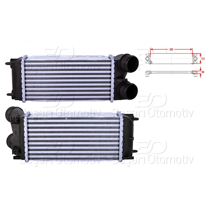 TURBO RADYATORU (INTERCOOLER) 300X142X80 PEUGEOT 5008 (0U_, 0E_) 1.6 16V 09-17 308 (LB_, LP_, LW_, LH_, L3_) 1.6 THP 13-21 CITROEN C4 2 (NC_) 1.6 THP 09> C4 GRAND PICASSO (UA_) 1.6 06-13