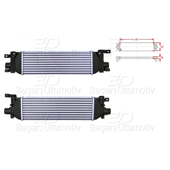 TURBO RADYATORU (INTERCOOLER) 451X142X50 FORD FIESTA 5 (JH_, JD_) 1.6 TDCi 01-14 FUSION (JU_) 1.4 TDCi MAZDA 2 (DY) 1.4 CD