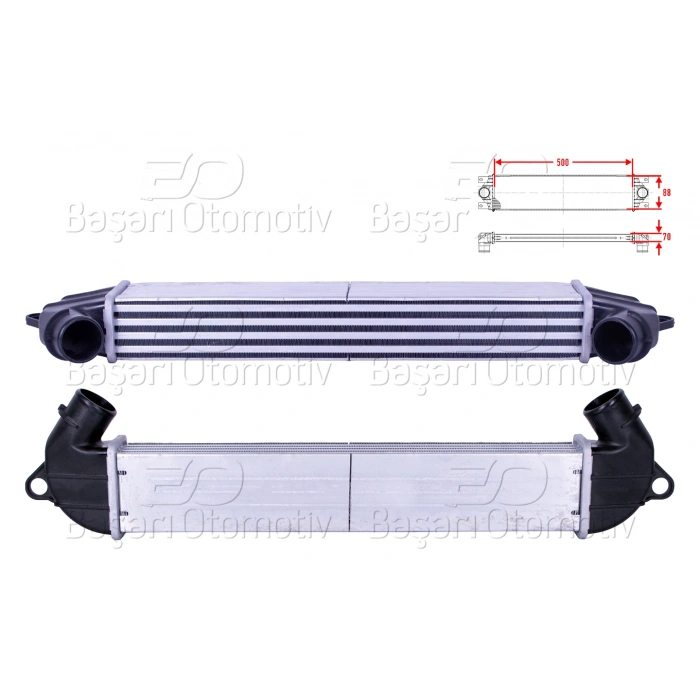 TURBO RADYATORU (INTERCOOLER) 500X88X70 FIAT DOBLO CARGO MPV 1.3 D MULTIJET1.3 JTD 1.9 JTD 1.9 D MULTIJET 01 >