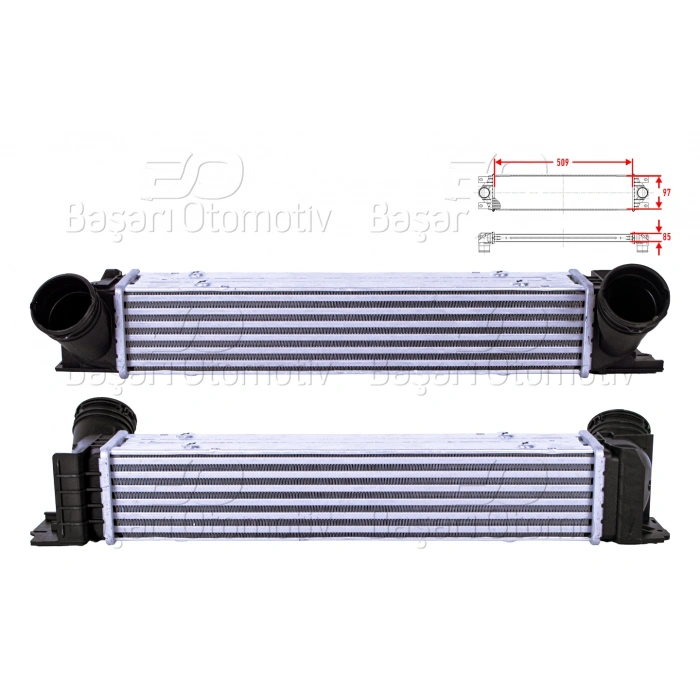TURBO RADYATORU (INTERCOOLER) 509X97X85 BMW E81 1.16D 1.18D 1.20D E90 3.16D 3.18D 3.20D 3.20D XD E81 X1 1.6D 1.8D 2.0D SDRIVE 04 >