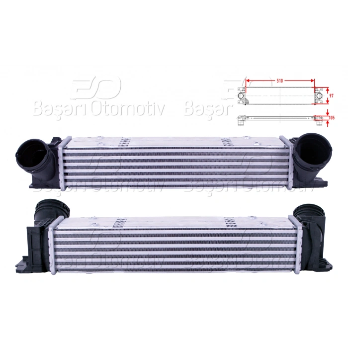 TURBO RADYATORU (INTERCOOLER) 510X97X105 BMW 3 (E90) 320d 04-11 X1 (E84) sDrive 20d 09-15 1 (E87) 120d 04-11