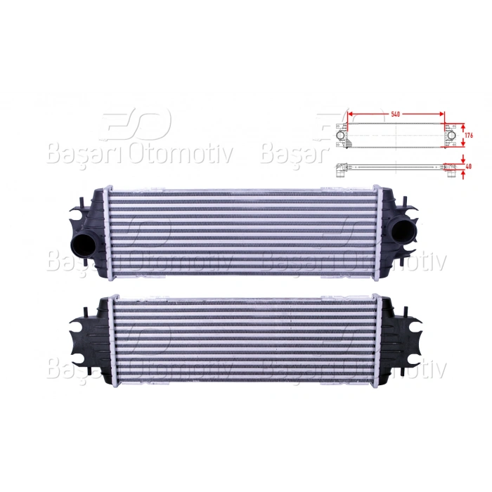 TURBO RADYATORU (INTERCOOLER) 540X172X40 OPEL VIVARO COMBI 1.9 DTI NISSAN PRIMASTER 1.9 DCI 100 RENAULT TRAFIC 2 BUS 1.9 DCI 1.9 DCI 01 >