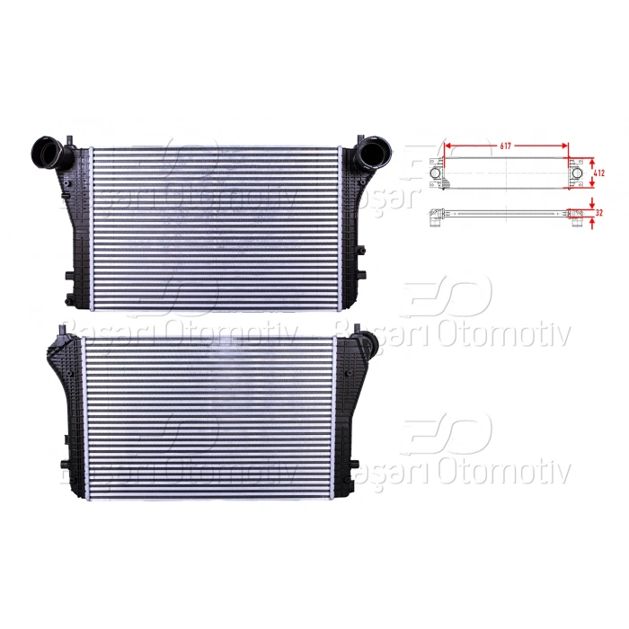 TURBO RADYATORU (INTERCOOLER) 617X412X32 VW GOLF5 6 CADDY3 A3 TOURAN A3 SKODA OCTAVIA 2 SUPERB 2 JETTA 3 TIGUAN 1.9TDI 05 >