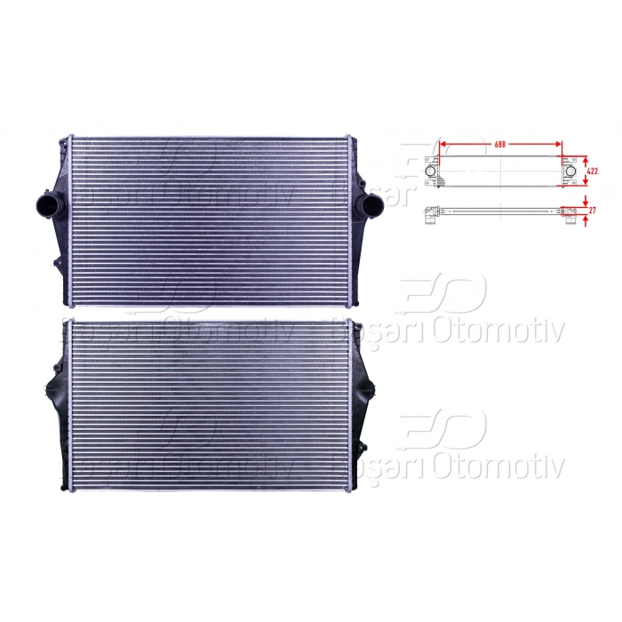 TURBO RADYATORU (INTERCOOLER) 688X422X27 VOLVO S60 1 2.0 T - 2.4 D5 - 2.4 T5 00-10/ S80 1 2.0 T - 2.4 D5 - 2.8 T6 98-06/ V70 2 2.4 D5 00-07/ XC70 2 2.4 D5 97-07