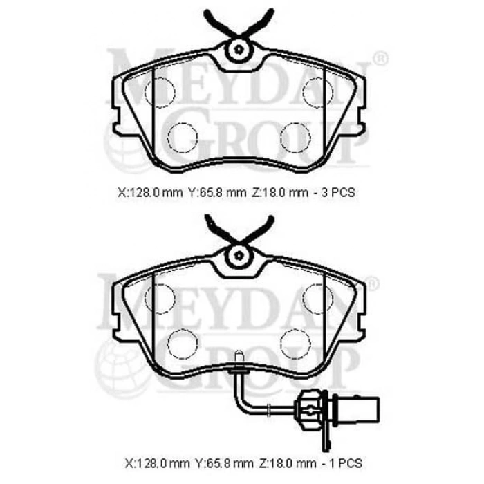 VOLKSWAGEN TRANSPORTER- T4- 02/03; ÖN FREN BALATASI 1,9/2.4/2,5 (1 KABLOLU)(DİSK)128X65,8X18)BRA