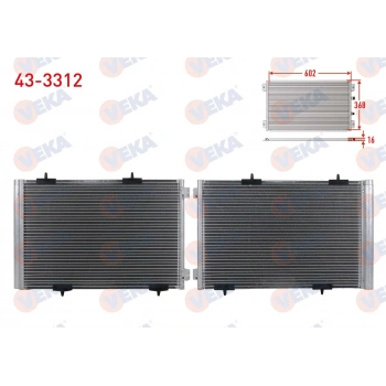 KLIMA RADYATORU PEUGEOT 301 1.2 PureTech - 1.2 VTI - 1.5 BlueHDI - 1.6 BlueHDI - 1.6 HDI - 1.6 VTI 12-20/CITROEN C-ELYSEE 1.2 PureTech - 1.2 VTI - 1.5 BlueHDI - 1.6 BlueHDI- 1.6 HDI- 1.6 VTI 2012-2023 VEKA 43-3312