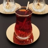Eva Golden Lizbon Kesme Dekor Çelik Tabaklı Çay Seti -6 Kişilik
