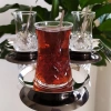 Paşabahçe Baklava Kesme Dekor Çelik Tabaklı Çay Seti-6 Kişilik