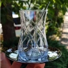Eva Ym Kesme Dekor Sade Çelik Tabaklı Çay Seti - 6 Kişilik, 18 Parça