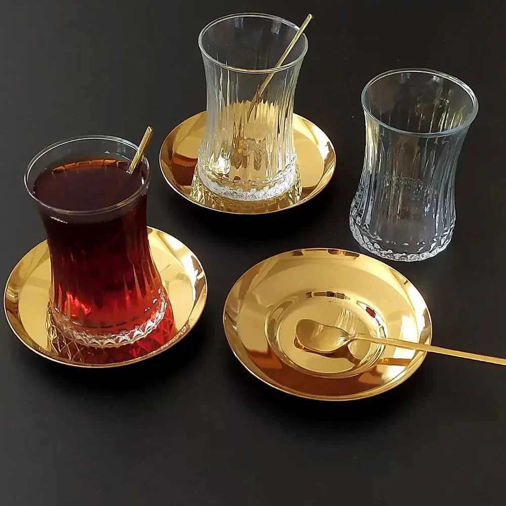 Paşabahçe Elysia Gold Çelik Tabaklı Çay Takımı -6 Kişilik